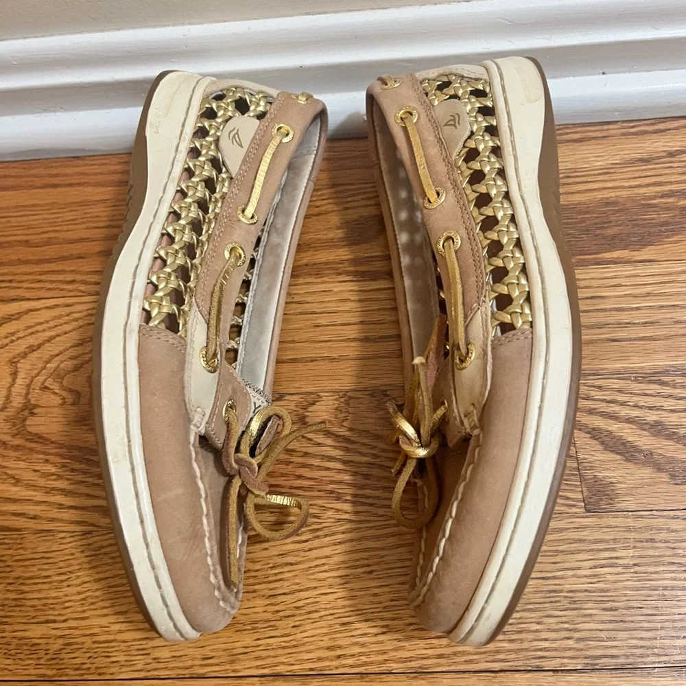 Sperry Top-Sider Angelfish Cane Leather Gold Beach Boat Deck Shoes Sz 7 #9432212
